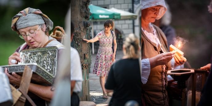 Panoramabild mit Fotos von Darstellern der Stadtführungen