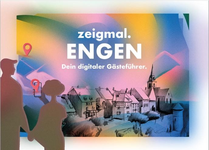 Skizze von zwei Besuchern vor der Altstadt Engen